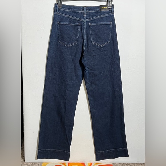 Express Dark Blue Wide Leg High Rise Jeans 8R - Picture 3 of 13